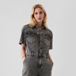 Gap Black Denim Puff Sleeve Jumpsuit - Size 10 - NWT